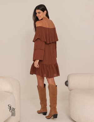 Vestido Curto Ombro a Ombro Livia Verde Marrom