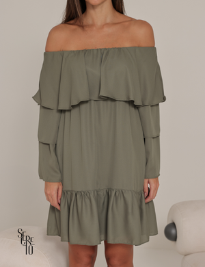 Vestido Curto Ombro a Ombro Livia Verde Musgo