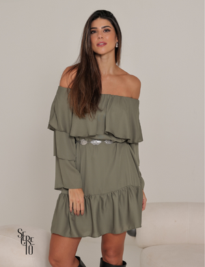 Vestido Curto Ombro a Ombro Livia Verde Musgo