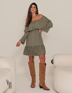 Vestido Curto Ombro a Ombro Livia Verde Musgo