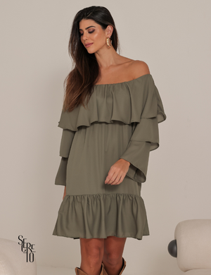 Vestido Curto Ombro a Ombro Livia Verde Musgo
