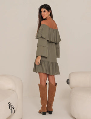 Vestido Curto Ombro a Ombro Livia Verde Musgo