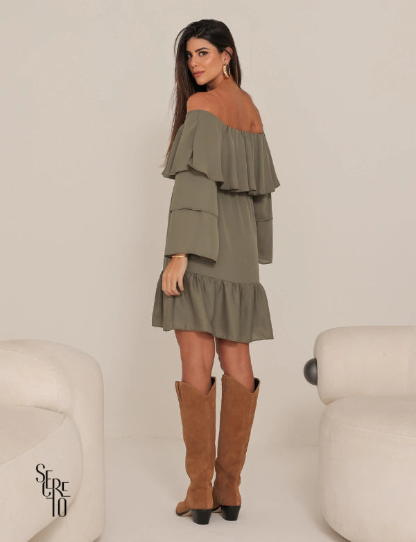 Vestido Curto Ombro a Ombro Livia Verde Musgo