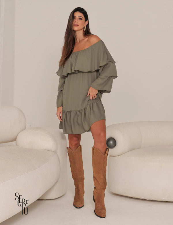 Vestido Curto Ombro a Ombro Livia Verde Musgo