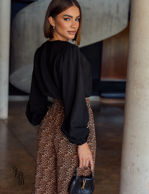 Calça Pantalona Animal Print Monica Marrom