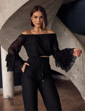 Conjunto Blusa e Calça Crochet Paola Preto