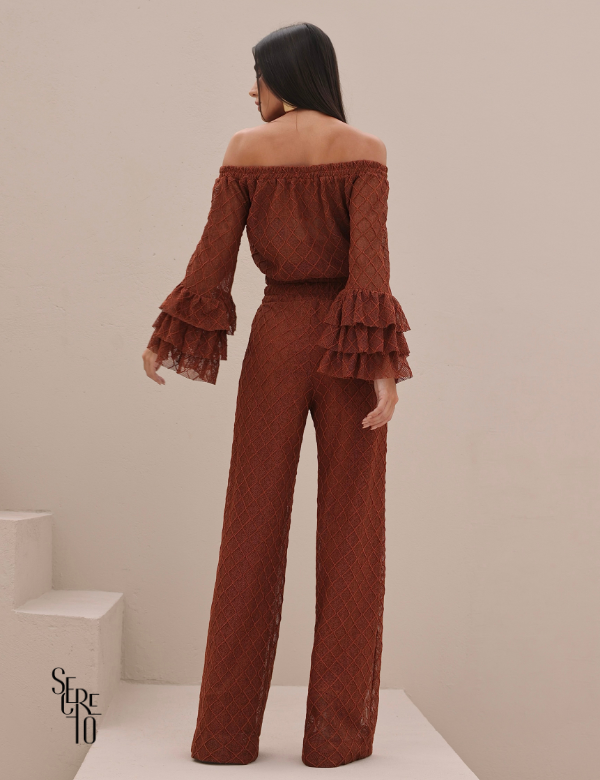 Conjunto Blusa e Calça Crochet Paola Caramelo