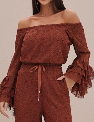 Conjunto Blusa e Calça Crochet Paola Caramelo