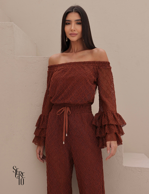 Conjunto Blusa e Calça Crochet Paola Caramelo