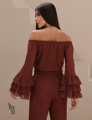 Conjunto Blusa e Calça Crochet Paola Caramelo