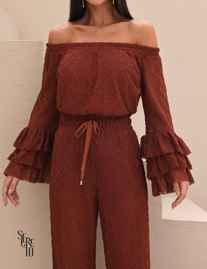 Conjunto Blusa e Calça Crochet Paola Caramelo