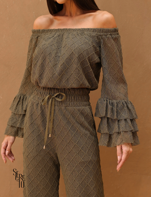 Conjunto Blusa e Calça Crochet Paola Verde Musgo