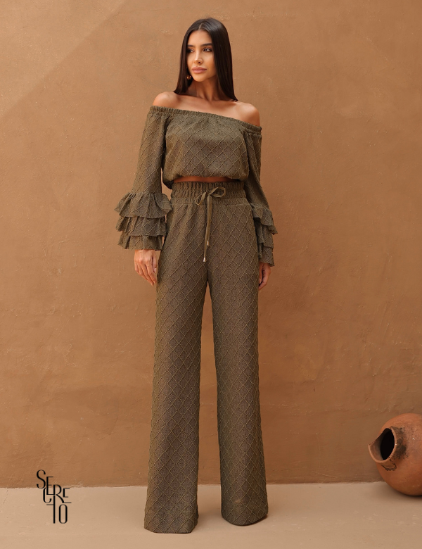 Conjunto Blusa e Calça Crochet Paola Verde Musgo