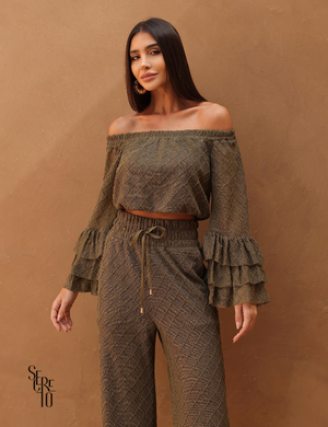 Conjunto Blusa e Calça Crochet Paola Verde Musgo