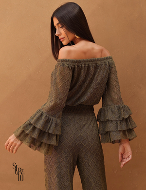 Conjunto Blusa e Calça Crochet Paola Verde Musgo