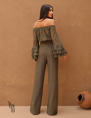 Conjunto Blusa e Calça Crochet Paola Verde Musgo