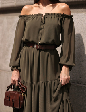 Vestido Longuete Ombro a Ombro Maitê Verde Militar