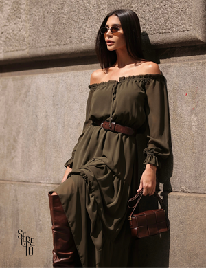 Vestido Longuete Ombro a Ombro Maitê Verde Militar