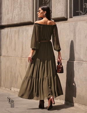 Vestido Longuete Ombro a Ombro Maitê Verde Militar