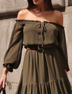 Vestido Longuete Ombro a Ombro Maitê Verde Militar