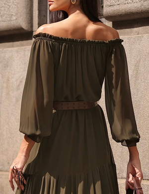 Vestido Longuete Ombro a Ombro Maitê Verde Militar