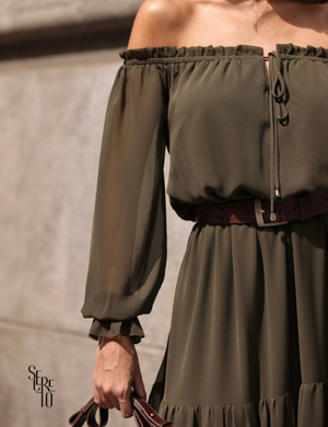 Vestido Longuete Ombro a Ombro Maitê Verde Militar