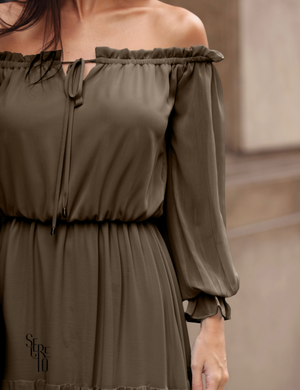 Vestido Longuete Ombro a Ombro Maitê Verde Militar