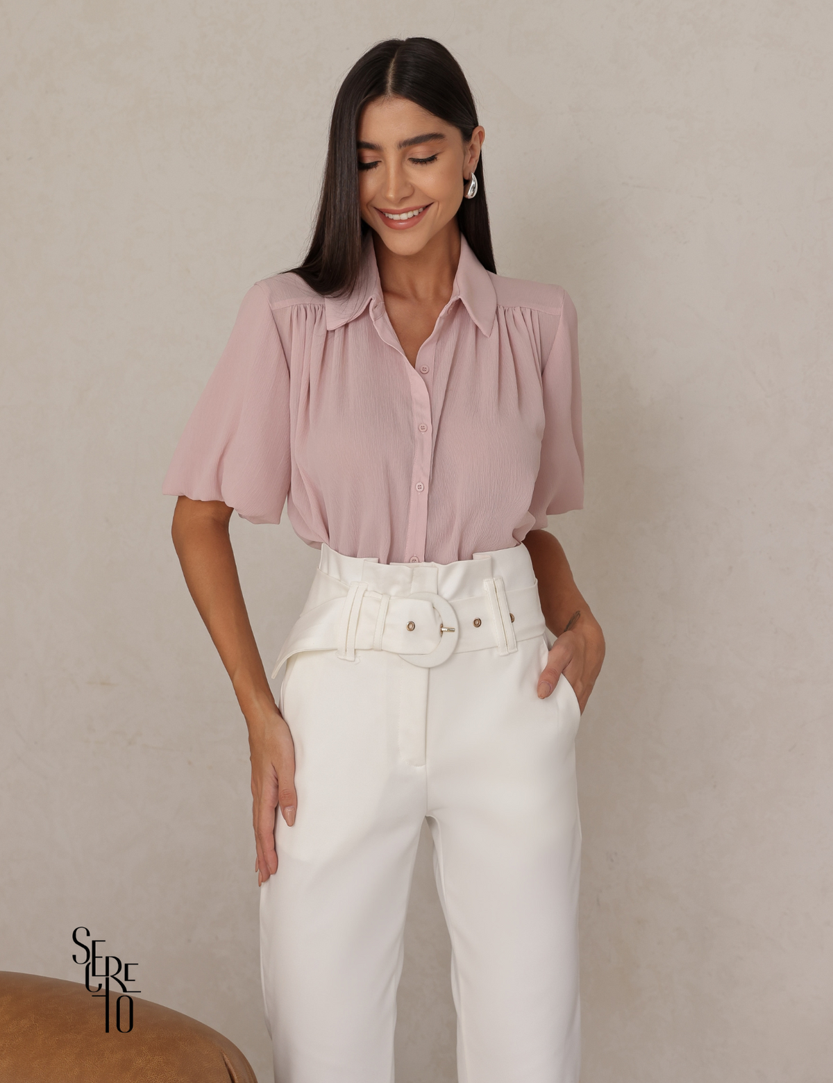 Camisa Chiffon Cynthia Rosa Claro