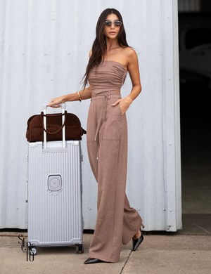 Conjunto Calça e Top Risca de Giz Capuccino