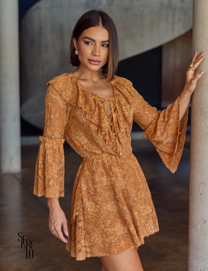 Vestido Curto Babado Michele Mostarda