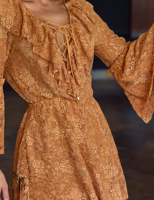 Vestido Curto Babado Michele Mostarda