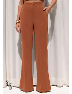 Conjunto Alfaitaria Blusa Pesponto Maya Caramelo