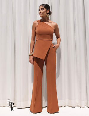 Conjunto Alfaitaria Blusa Pesponto Maya Caramelo