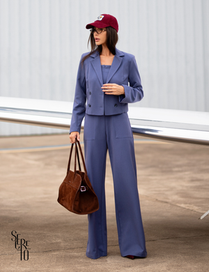 Blazer Curto Risca De Giz Vitoria Azul Jeans