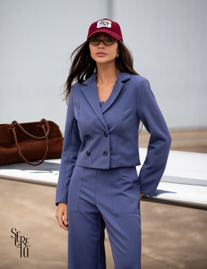 Blazer Curto Risca De Giz Vitoria Azul Jeans