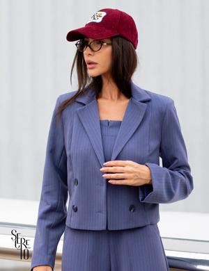 Blazer Curto Risca De Giz Vitoria Azul Jeans