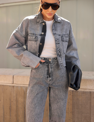 Casaco Jeans Estonado Mia Cinza