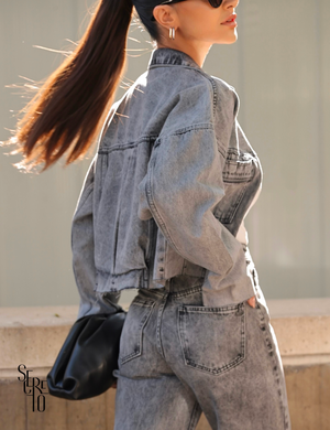 Casaco Jeans Estonado Mia Cinza