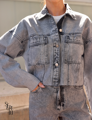 Casaco Jeans Estonado Mia Cinza