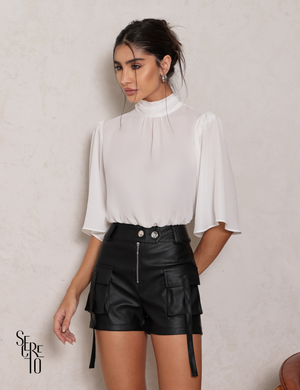 Shorts Couro Pu Bolsos Pandora Preto