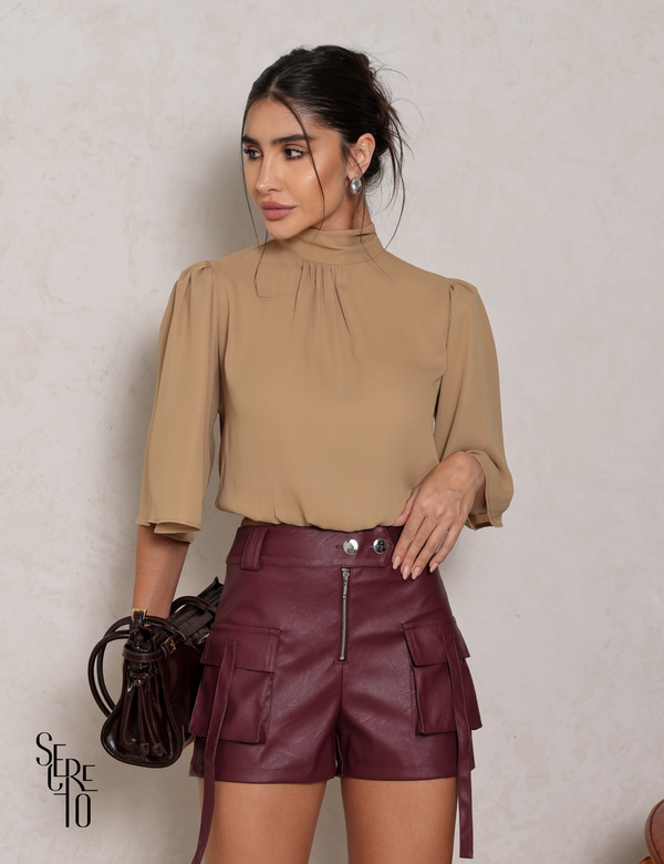 Shorts Couro Pu Bolsos Pandora Vinho