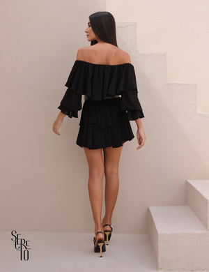 Conjunto Blusa e Short Saia Babado Preto