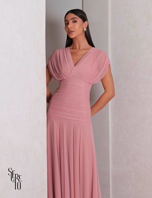 Vestido Tule Nos Ombros Drapeado Aveline Rosê