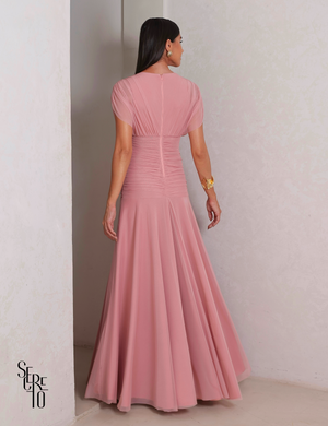 Vestido Tule Nos Ombros Drapeado Aveline Rosê