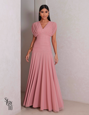 Vestido Tule Nos Ombros Drapeado Aveline Rosê