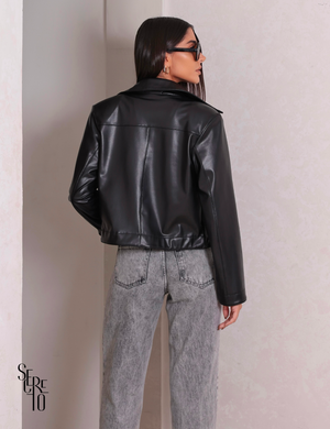 Casaqueto Couro Pu Lavinia Preto
