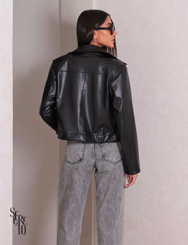 Casaqueto Couro Pu Lavinia Preto