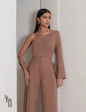 Conjunto Pantalona Blusa Um Ombro Solana Camel