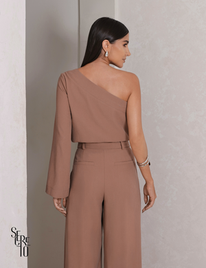 Conjunto Pantalona Blusa Um Ombro Solana Camel
