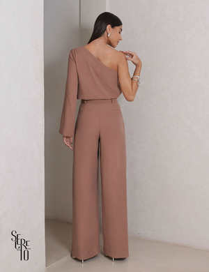 Conjunto Pantalona Blusa Um Ombro Solana Camel